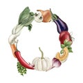 Wreath of vegetables. Watercolor illustration hand painted isolated on white background Royalty Free Stock Photo