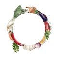 Wreath of vegetables. Watercolor illustration hand painted isolated on white background Royalty Free Stock Photo
