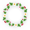 A wreath of viburnum decorated with daisies gerberas on a white background. Suitable as a pattern on a plate, as well as