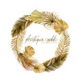 Wreath of watercolor dried palm leaves in boho style