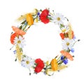 Wreath of watercolor meadow flowers