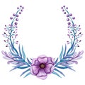 Wreath With Watercolor Violet Flowers and Berries Royalty Free Stock Photo