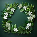 A wreath of white flowers and green leaves Royalty Free Stock Photo