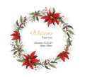 A wreath of winter flowers poinsettia, white mistletoe, holly isolated on a white background. realistic of bouquets, leaves,