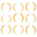 Wreaths of ears of wheat, rye, rice. Design elements for the border. Cereal crops