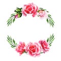 Wreaths, floral frames, watercolor flowers roses, Illustration hand painted. Isolated on white for greeting card design