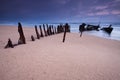 Wreck on australian beach at dawn Royalty Free Stock Photo
