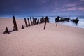 Wreck on australian beach at dawn