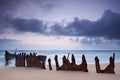 Wreck on australian beach at dawn