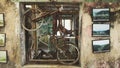 A wreck of a bicycle that was badly damaged by a warm clouds of vulcano eruption