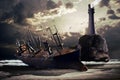 Wreck of a big cargo boat Royalty Free Stock Photo