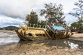 Wreck fishing boat damaged Parked on wetlands