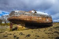 The wreck of a fishing trawler at Corpach near Fort William in the Highlands of Scotland