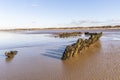 The wreck of the Norwegian ship SS Nornen which ran aground on the beach at Berrow near Burnham-on-Sea and Brean Beach