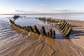 The wreck of the Norwegian ship SS Nornen which ran aground on the beach at Berrow near Burnham-on-Sea, UK in 1897 due