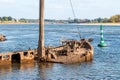 The sunken Aalschokker near Neuss is only visible at low tide