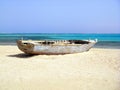 Wreck of Old Fishing Boat on Deserted Beach Royalty Free Stock Photo