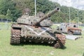 Wreck of T-72A battle tanks of the Russian Army from Russian - Ukraine war at exhibition of For your freedom and ours