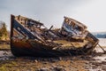 Wreck of a wooden fishing boat abandoned Royalty Free Stock Photo