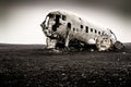 Wreckage of an old airplane abandoned on a beach..Solheimasandur, Iceland / 29/06/2019 Royalty Free Stock Photo