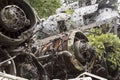 Wreckage of plane in junkyard