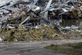 the wreckage and ruins of a destroyed concrete building in city center Royalty Free Stock Photo