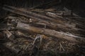 Wreckage of wood and other debris. Destroyed by the earthquake or storm building