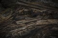 Wreckage of wood and other debris. Destroyed by the earthquake or storm building Royalty Free Stock Photo