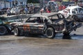 Wrecked cars during demolition derby Royalty Free Stock Photo