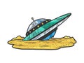 wrecked crashed ufo sketch vector illustration