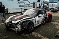 Wrecked Porsche Cayman GT4 in the paddocks of Monza