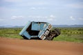 The wrecked remains of a trailer involved in an accident in Africa