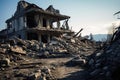Wrecked Ruined house after earthquake. Generate Ai