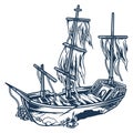 Wrecked ship vintage monochrome emblem