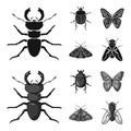 Wrecker, parasite, nature, butterfly .Insects set collection icons in black,monochrom style vector symbol stock