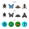 Wrecker, parasite, nature, butterfly .Insects set collection icons in cartoon,black,flat style vector symbol stock