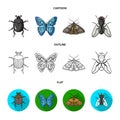 Wrecker, parasite, nature, butterfly .Insects set collection icons in cartoon,outline,flat style vector symbol stock