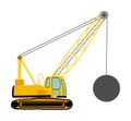 Wrecking ball crane vector isolated on white. Under construction. Industrial building machine for breaking wall.