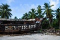 Wrecks of an abandoned pirate ship on Seychelles