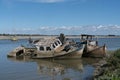 Wrecks of boats in the Noirmoutier boats cemetery