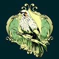 Wren bird with spring apple flowers. Watercolor illustration