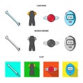 A wrench, a bicyclist bone, a reflector, a timer.Cyclist outfit set collection icons in cartoon,flat,monochrome style