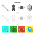 A wrench, a bicyclist bone, a reflector, a timer.Cyclist outfit set collection icons in flat,outline,monochrome style