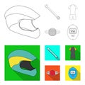 A wrench, a bicyclist bone, a reflector, a timer.Cyclist outfit set collection icons in outline,flat style vector symbol