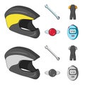 A wrench, a bicyclist s bone, a reflector, a timer.Cyclist outfit set collection icons in cartoon,monochrome style