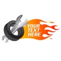 Wrench, car wheel with fire flame