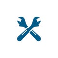 Wrench Crossed Blue Icon On White Background. Blue Flat Style Vector Illustration