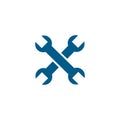 Wrench Crossed Blue Icon On White Background. Blue Flat Style Vector Illustration