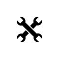 Wrench Crossed Icon In Flat Style For App, UI, Websites. Black Spanner Icon Vector Illustration