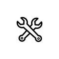 Wrench Crossed Line Icon In Flat Style For App, UI, Websites. Black Spanner Icon Vector Illustration